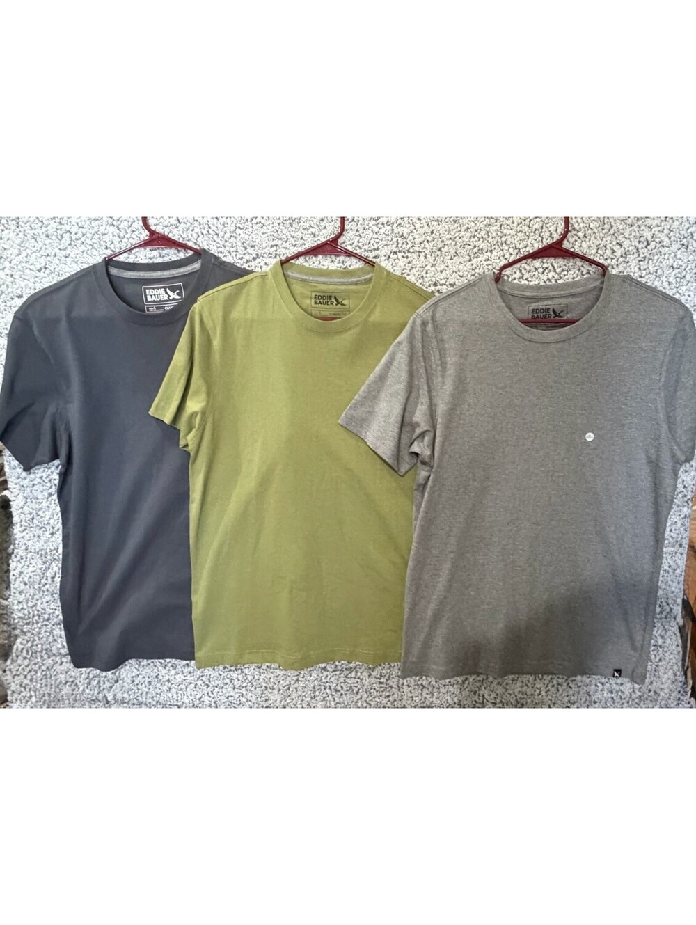 Lot of 3 Eddie Bauer Men Classic Fit Short Sleeve Cotton Tee Navy Olive Gray NWT